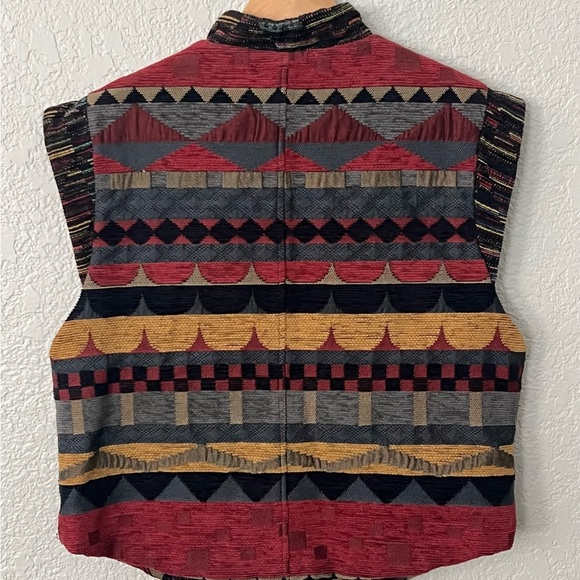 Vtg Tzeadle tapestry reversible Colorful Geometric Pattern jacket Vest size L - Picture 3 of 8